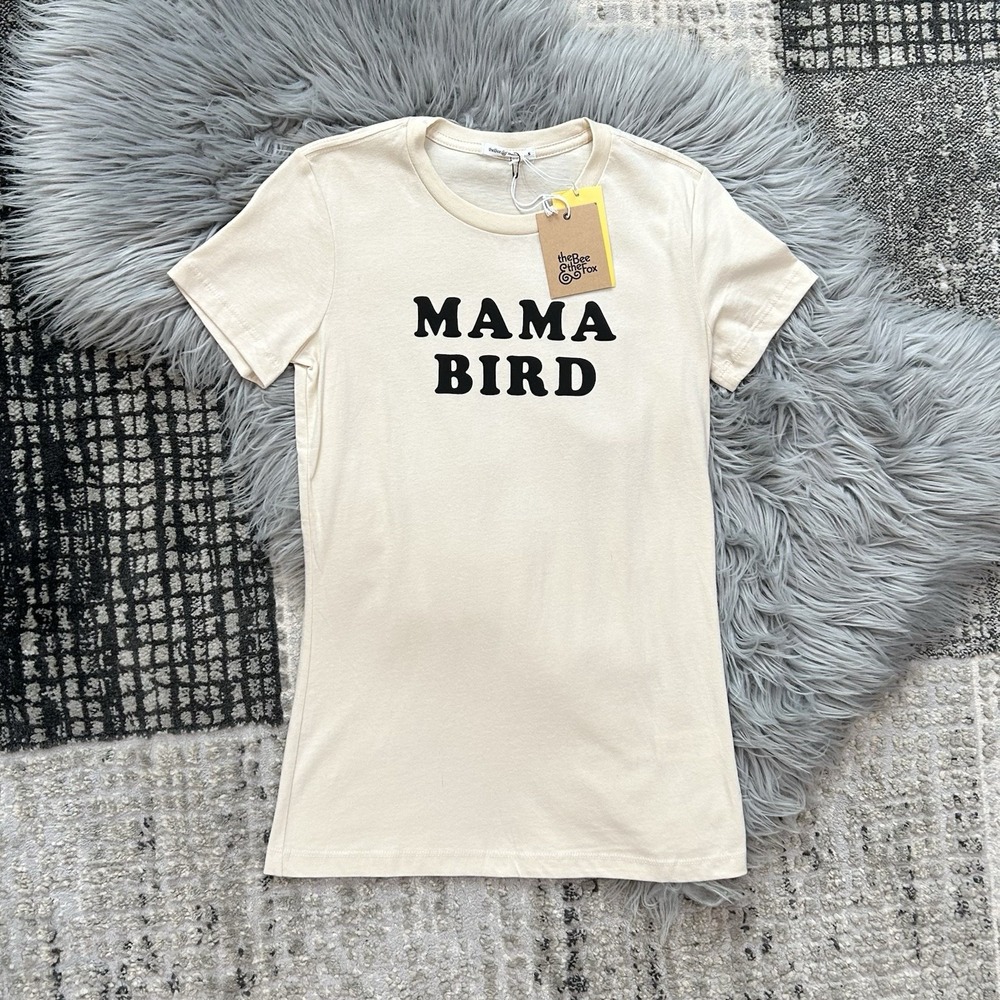 The Bee and The Fox Top Shirt Women's Size S Small Tan Mama Bird Short Sleeve - Picture 2 of 3